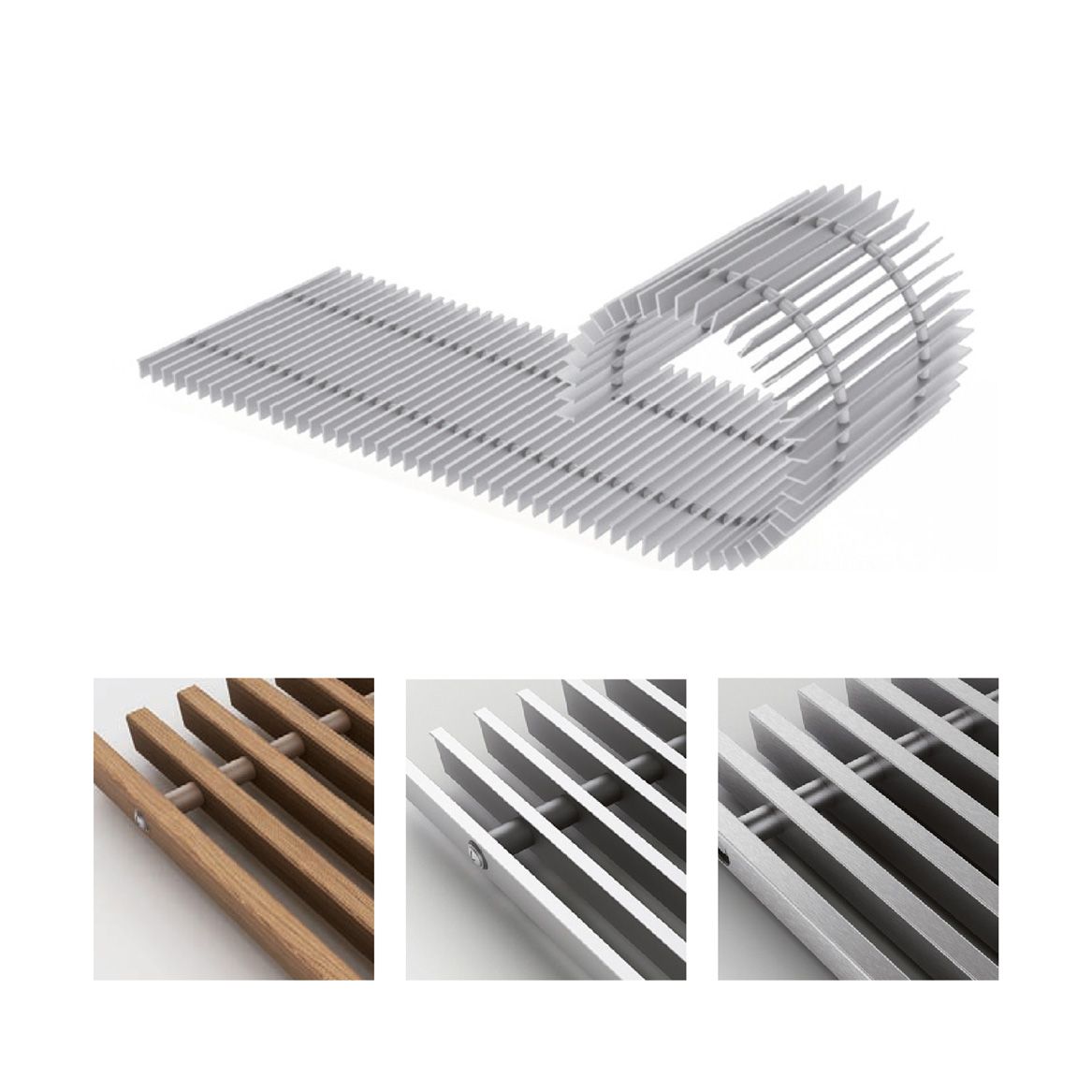 A range of grille options in wood, aluminium or stainless steel.